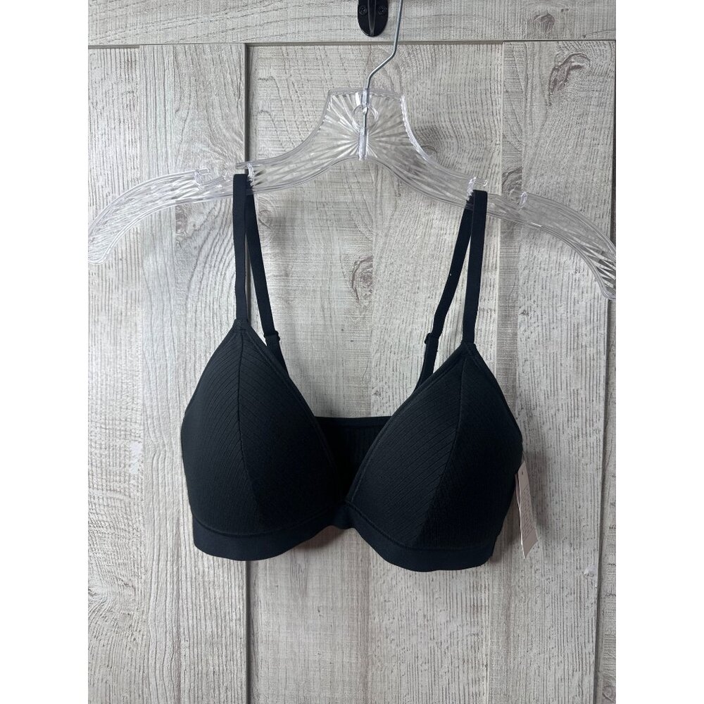 Lightly Lined Adjustable Strap Plunge Bralette Small Black By Auden